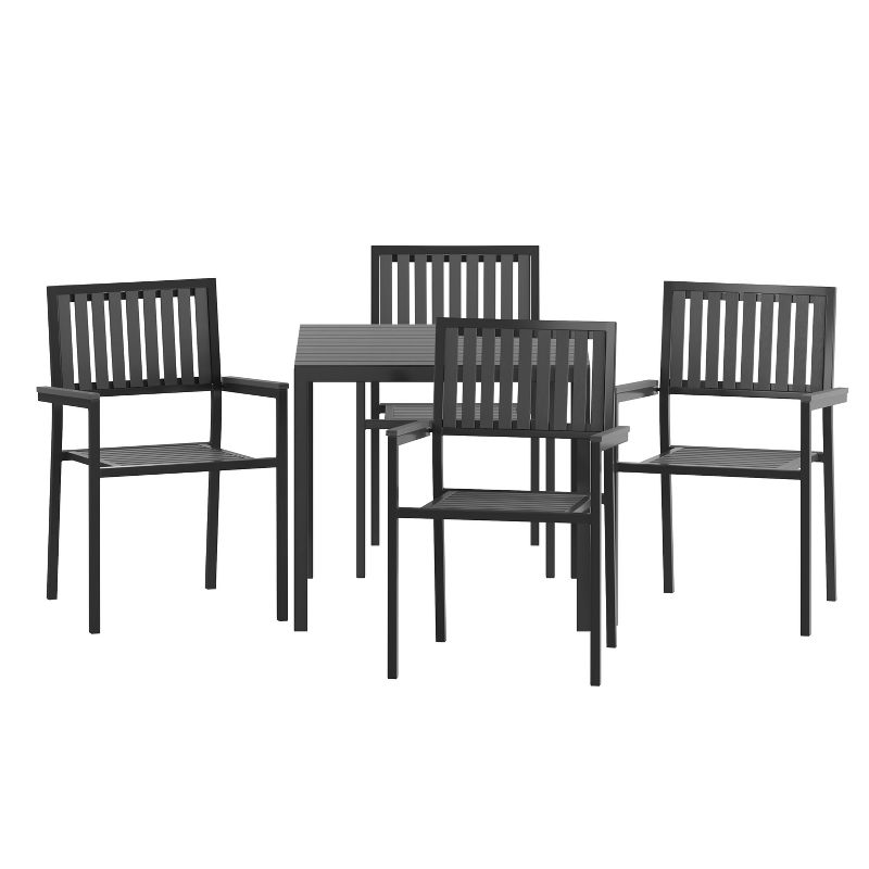 Emma and Oliver 5 Piece Modern Weather and Rust Resistant Black Steel and Polyresin Patio Set with Table and 4 Chairs for Indoor/Outdoor Use, 3 of 10