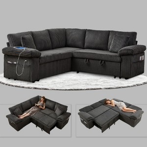 TiramisuBest 81" 5 Seat L Shaped Couch, Sectional Pull out Couch, Corduroy Sofa Bed with Reclining Backrest|USB Ports|Cup Holders - 1 of 4