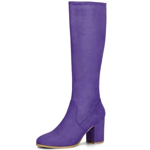 Allegra K Women's Side Zipper Padded Insole Chunky Heel Knee High Boots - 1 of 4