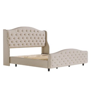 Whizmax Platform Bed Frame, Velvet Upholstered Bed Frame with Nailhead Trim, Wingback Headboard, Wooden Slats Support, Easy Assembly - 1 of 4