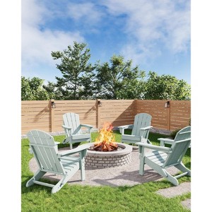 coucheta Folding Adirondack Chairs Set of 4, HDPE Plastic Outdoor Chairs with Wood Texture, Weather Resistant for Deck, Patio, Pool, Backyard - 1 of 4