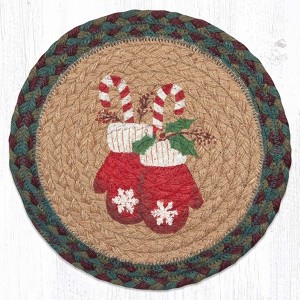 Earth Rugs Suzanne Pienta Round Table Trivet – Cozy Mitten Art on Natural Jute - 1 of 3
