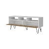 Vynxaria Modern TV Stand with 2 Doors and Open Storage, White and Natural Oak, 21.8" H x 53.8" W x 15.4" D - 2 of 4