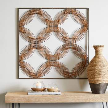 Rattan Floral Daisy Wall Decor With Metal Wire Brown - Olivia & May : Target