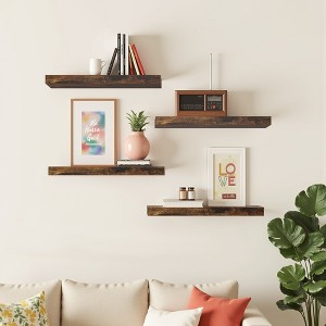 FurnitureR Floating Shelves for Wall, 15.75 Inch Wide Rustic Wood Decorative Wall Storage Rack, Invisible WallMounted Display Brown - 1 of 4