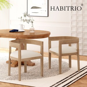 Set of 2 Retro Dining Chairs Arm Chairs with Rubber Wood Legs, Natural+Beige 4S - HABITRIO - 1 of 4