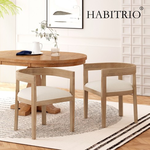 Set of 2 Retro Dining Chairs Arm Chairs with Rubber Wood Legs, Natural+Beige 4S - HABITRIO - image 1 of 4