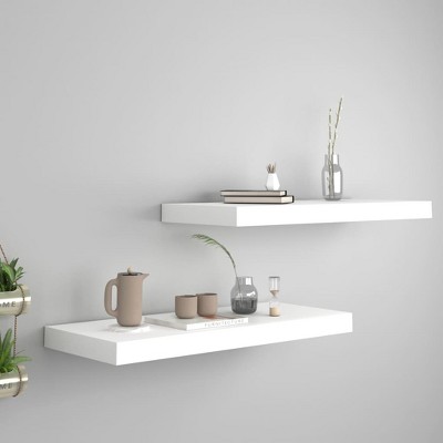 vidaXL Floating Wall Shelves 2 pcs White 23.6Inchx9.3Inchx1.5Inch MDF