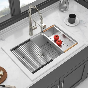 Gulches 30"x22" White Granite Composite Workstation Drop-in Kitchen Sink with Accessories - 1 of 4