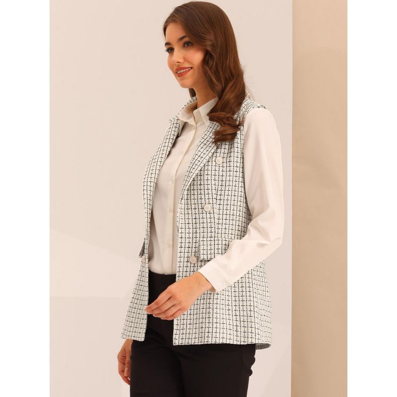 Allegra K Women's Vintage Tweed Open Front Plaid Sleeveless Office Blazer Vest, 3 of 7