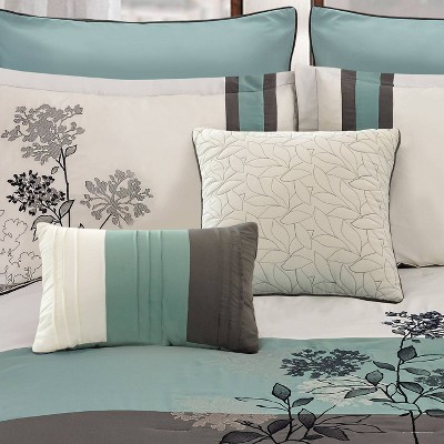 Emilie King Gray and Teal Microfiber Comforter Set