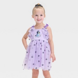 Toddler Girls' Audrey Camille Bluey Flower Embroidery Tulle Dress - Purple - 1 of 4