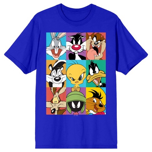 Looney Tunes Characters In Frames Crew Neck Short Sleeve Royal Blue Men ...