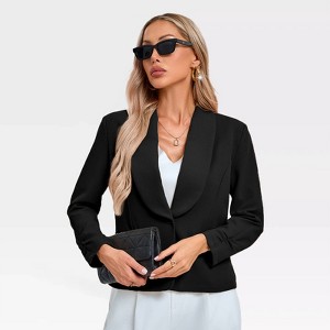 Women's Casual Blazers 3/4 Sleeve Work Office Line Suit Jackets Blazer Shoulder Padded Semi Formal Blazer with Pockets - 1 of 4