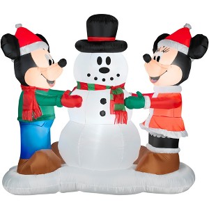 Gemmy Christmas Airblown Inflatable Mickey and Minnie Decorating Snowman Scene Disney, 5 ft Tall - 1 of 2