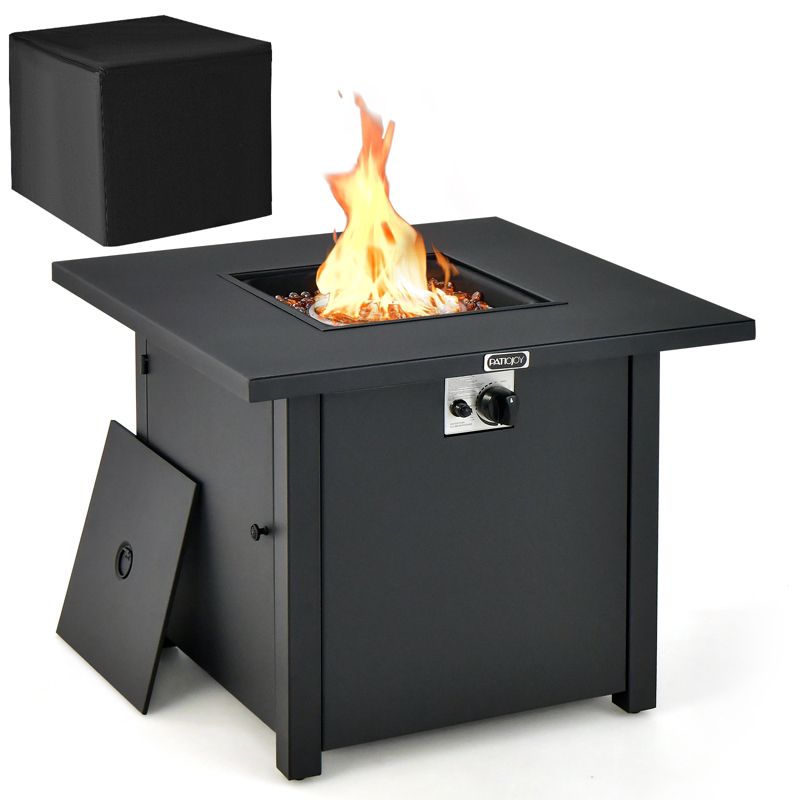 Tangkula 32 Inch Patio Propane Gas Fire Table 50,000 BTU Square Fire Pit Table w/ Fire Glasses & PVC Protective Cover, 1 of 11