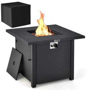 Tangkula 32 Inch Patio Propane Gas Fire Table 50,000 BTU Square Fire Pit Table w/ Fire Glasses & PVC Protective Cover