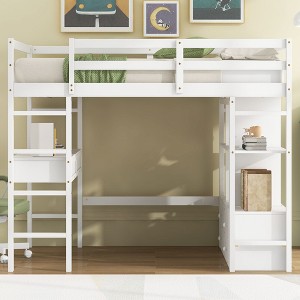 PAGED Full Size Loft Bed with Desk Modern Wooded Bed Frame with Storage Shelves and Drawers for Bedroom - 1 of 4