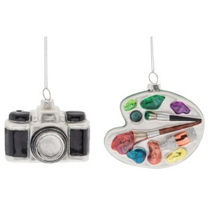 Transpac Glass Camera/Paint Palette Ornament Set of 2 Christmas Home Decorations - 1 of 1