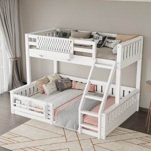 KWPZQEB Bunk Bed, Wooden Bunk Bed w/ Ladder & Safety Guardrails, Pegboard & Bookshelf, Floor Bunk Bed, No Box Spring Needed - 1 of 4