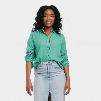 Women's Linen Long Sleeve Collared Button-Down Shirt - Universal Thread™