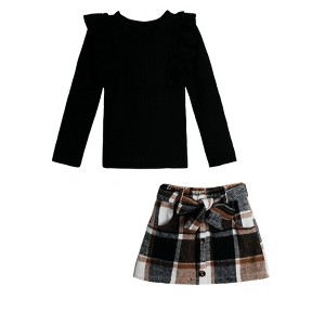 Classic Plaid Ruffled Top and Brushed Fleece Skirt Set Mia Belle Girls - 1 of 4