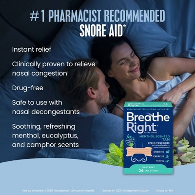 Breathe Right Menthol Tan Adhesive Nasal Strips - 26ct