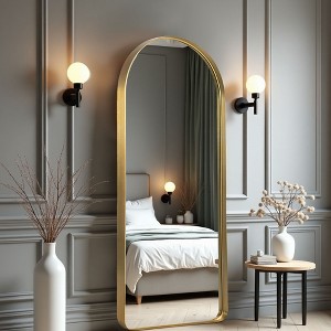 PexFix 32 in. W x 71 in. H Deep Modern Arch Framed Full Length Mirror with Rounded Corners in Gold - 1 of 4