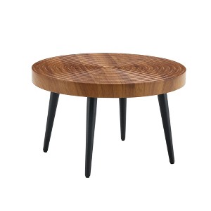 Maliang 23.6" Wood Grain Texture Round Coffee Table with Black Sprayed Metal Leg - 1 of 4