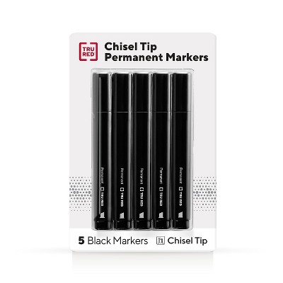 TRU RED Tank Permanent Markers Chisel Tip Blk 5/Pack TR54523