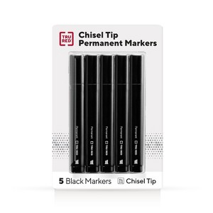 TRU RED Tank Permanent Markers Chisel Tip Blk 5/Pack TR54523 - 1 of 4