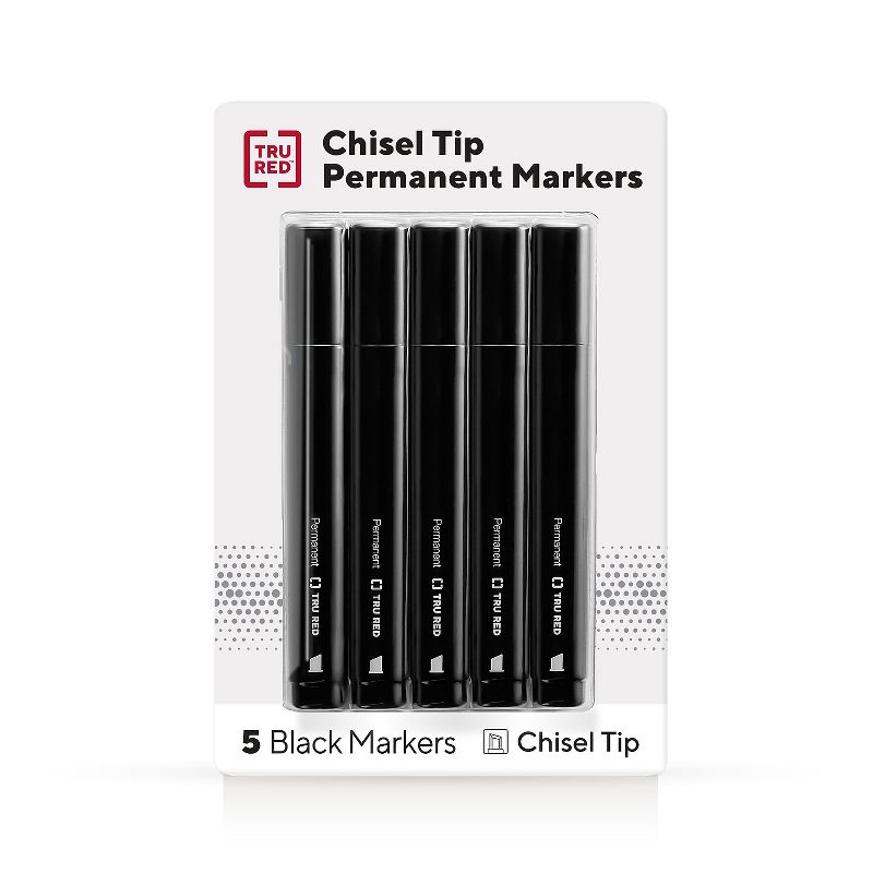 TRU RED Tank Permanent Markers Chisel Tip Blk 5/Pack TR54523, 1 of 10