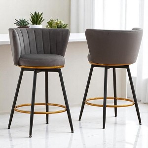 Counter Height Bar Stools Set of 2, 360° Swivel Velvet Barstools with Backrest and Metal Legs, 26" Seat Height for Kitchen or Dining Room - 1 of 4
