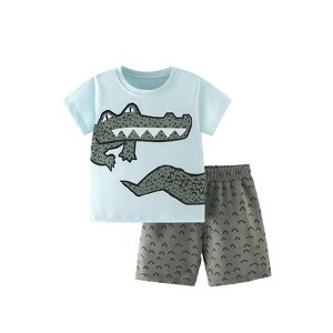 MyKids-USA Summer Baby Kids Cartoon Crocodiles Pattern T-shirt and Shorts Casual Clothing Set for Boys - 1 of 4