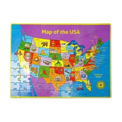 Colorful USA Map 100-Piece Puzzle with Trivia Cards