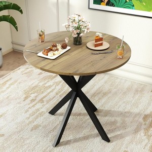 Zevemomo Round Dining Table, 31.5" Small Dining Table for 2-4, Round Kitchen Table with Metal Black Legs,for Kitchen, Apartment, Living Room, Brown - 1 of 4