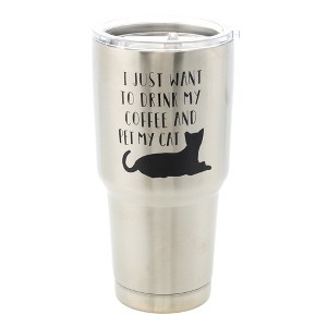 Drink Coffee Pet Cat 30 Oz. Stainless Steel Travel Tumbler with Clear Lid - 1 of 3