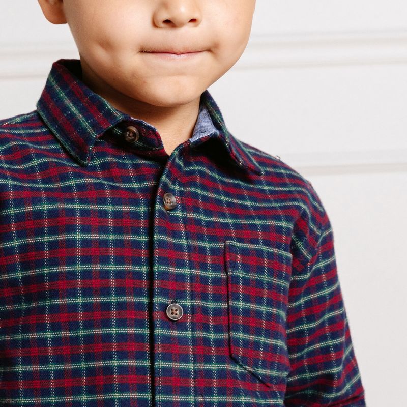Hope & Henry Boys' Organic Long Sleeve Plaid Flannel Button Down Shirt with Elbow Patches, Kids, 5 of 8