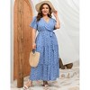 Plus Size Women's Flowy Tiered Maxi Dress - V-Neck, Short Sleeve & Waist Tie with Floral Print - 2 of 4