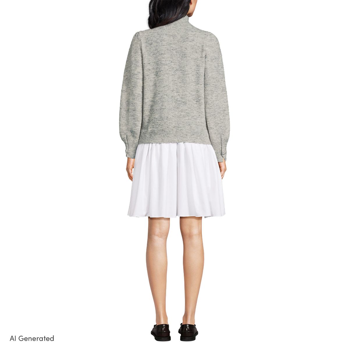 Lands' End Women's Fuzzy Lantern Sleeve Mock Neck Mini Twofer Dress - thumbnail 2