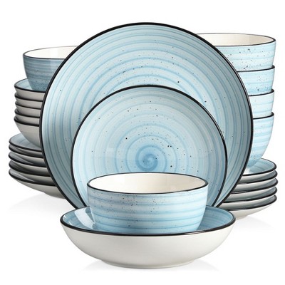 vancasso 24 Pieces Handpainted Blue Stoneware Dinnerware Set with Dinner Plate£¬Dessert Plate,Soup Plate and Bowls for 6