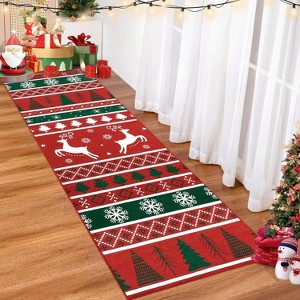 TackView Christmas Rug, Xmas Holiday Carpet with Reindeer Snowflake and Tree Design, Washable Non Slip Floor Mat for Bedroom Living Room - 1 of 4