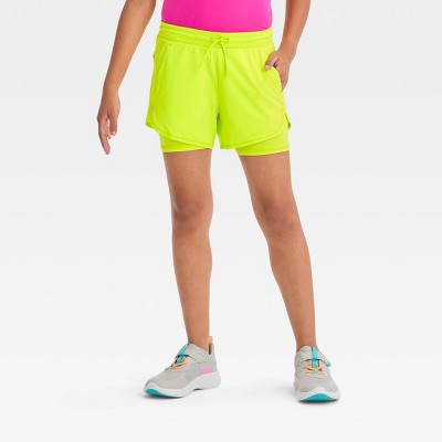 Girls' Double Layered Run Shorts - All In Motion™ Lime Green Xs