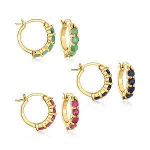 Ross-Simons 2.60 ct. t.w. Ruby, Emerald and Sapphire Jewelry Set: 3 Pairs Of Huggie Hoop Earrings - 1 of 4