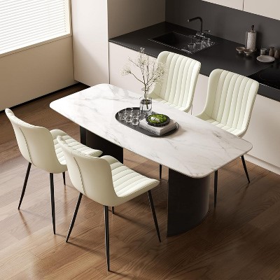 UNISOAR Dining Chairs Set of 2/4, Modern Armless Side Chairs Faux Leather Cushion Seat  for Home, Kitchen, Living Room, Bedroom, Restaurant