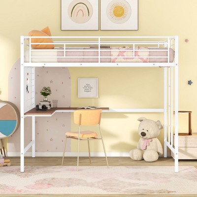 NicBex Full Size Bunk Bed with Desk Loft Bed Metal Bed Frame with Grid, Ladder and Full Length Guardrails, No Box Spring Required