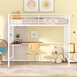 NicBex Full Size Bunk Bed with Desk Loft Bed Metal Bed Frame with Grid, Ladder and Full Length Guardrails, No Box Spring Required - 1 of 4