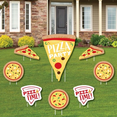 Big Dot of Happiness Pizza Party Time - Yard Sign and Outdoor Lawn Decorations - Baby Shower or Birthday Party Yard Signs - Set of 8