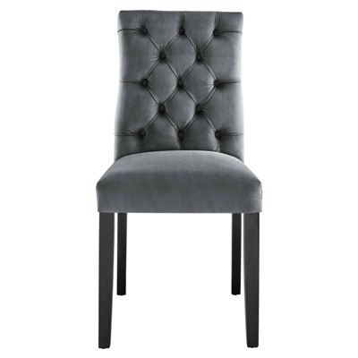 Gray Velvet Upholstered Side Chair with Wood Legs