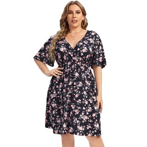 Women's Plus Size A Line Party Mini Dress Knee Length Wrap Dress  redf X-Large - 1 of 1